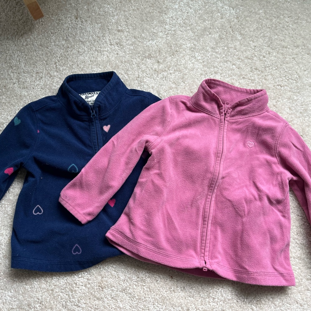 2 OshKosh B’gosh Zip Up Fleeces Size 12 Months